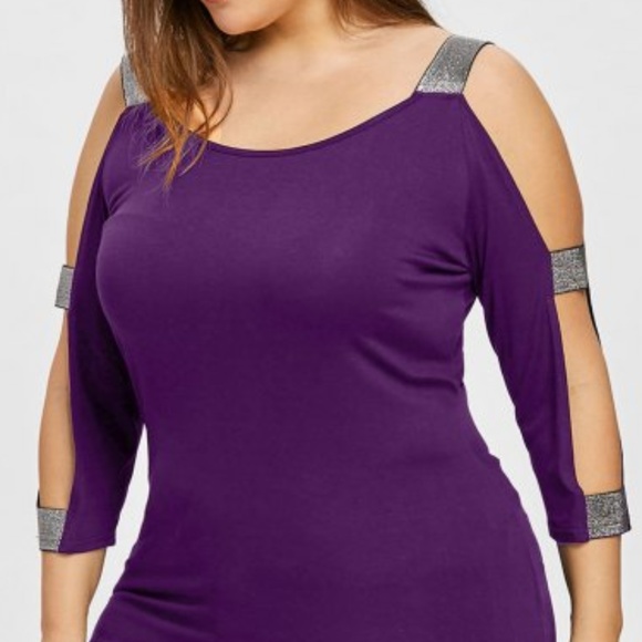 NWT Plus Size Ladder Cut T-shirt Violet w/ Silver - Picture 4 of 5